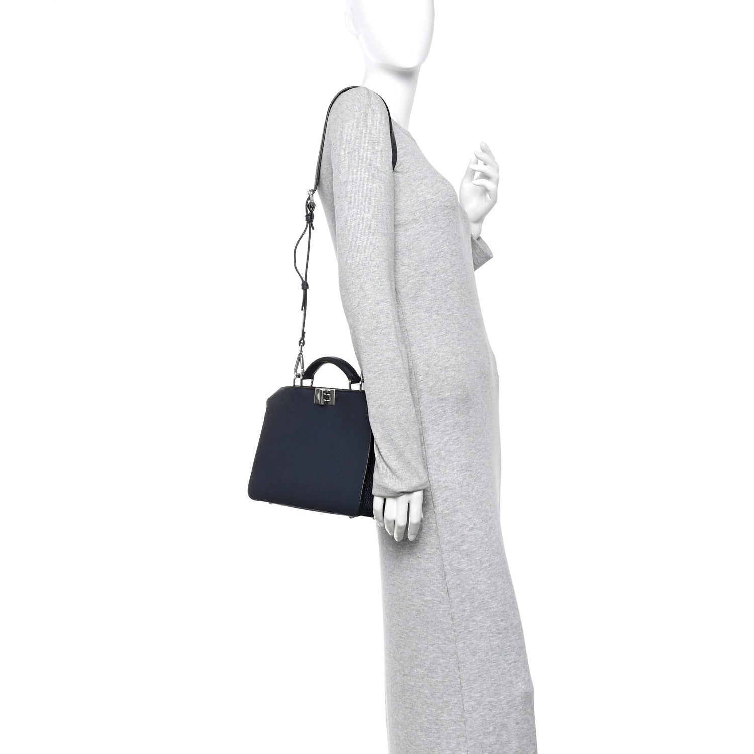 Fendi Cuoio Romano Vitello Cover Glazed Fabric Bi-Color FF 1974 Mini Peekaboo I SEE U Satchel Blue Dark Brown Tobacco Moro 2 of 10