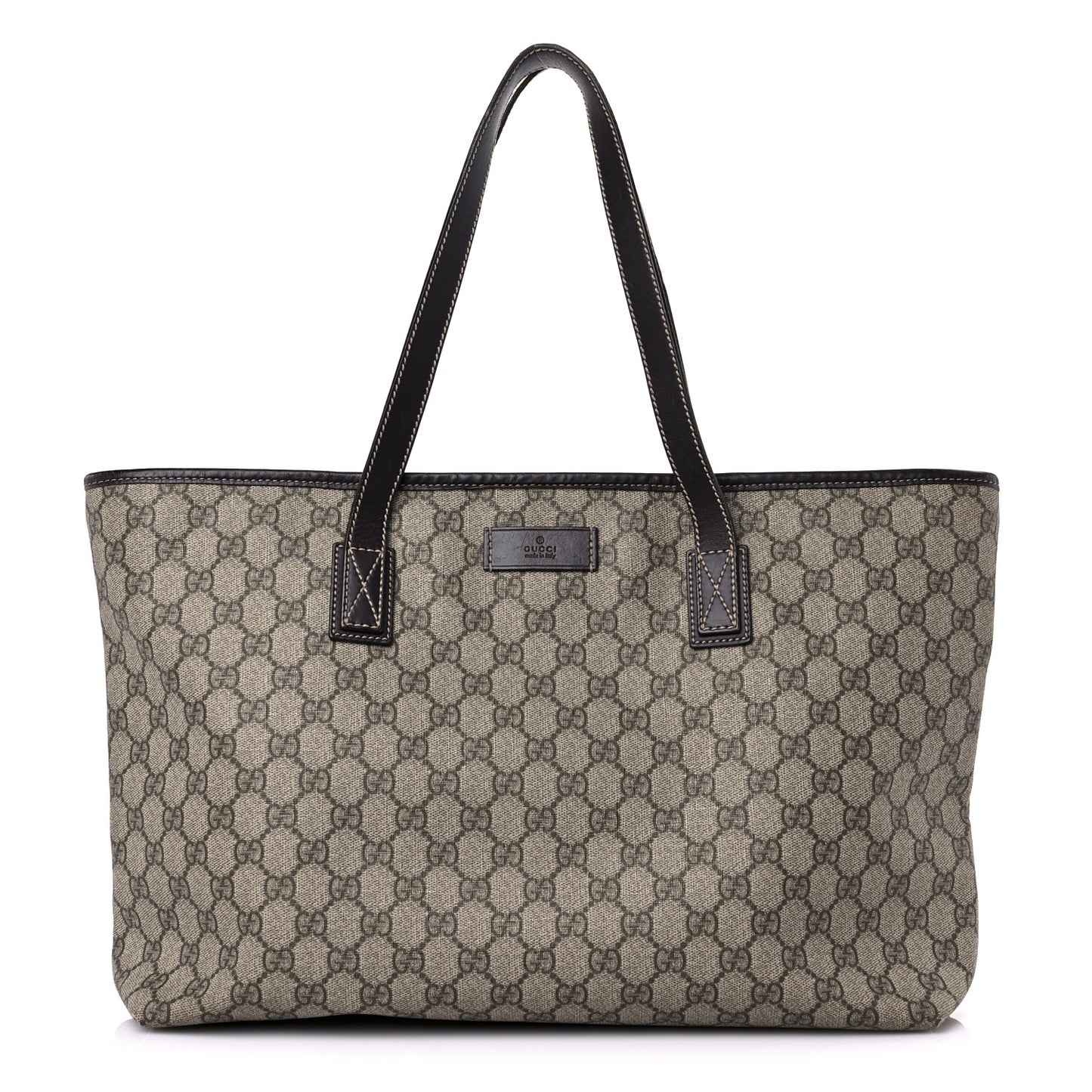 GG Supreme Monogram Medium Zippered Shopping Tote Dark Brown
