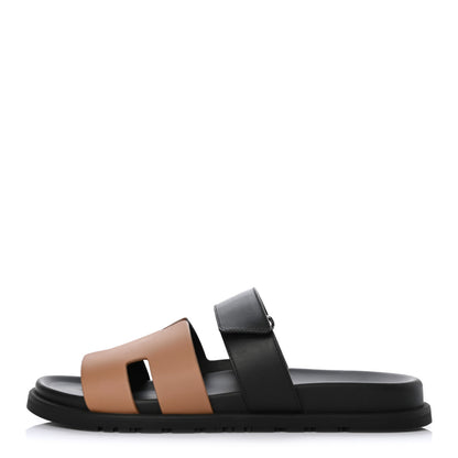 Hermes Calfskin Mens Chypre Sandals 43 Naturel Safari Black 1 of 10