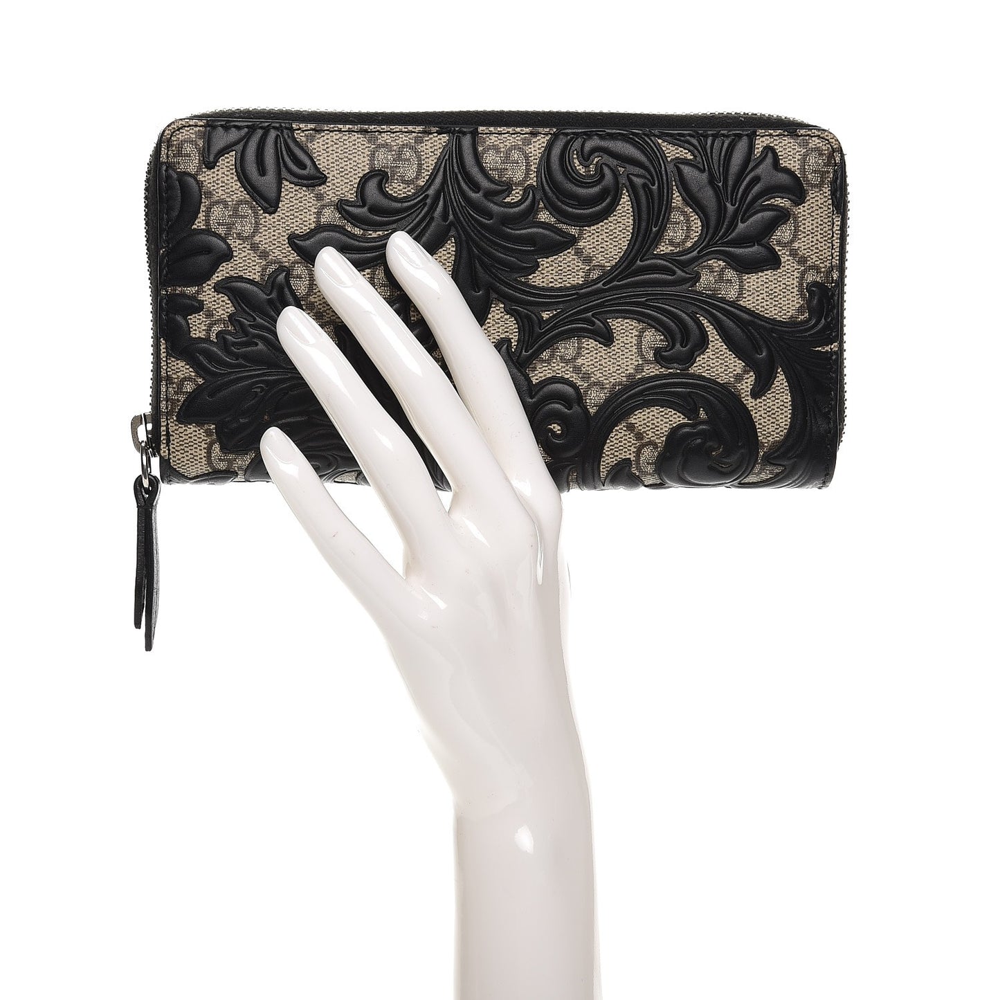 GG Supreme Monogram Arabesque Zip Around Wallet Black