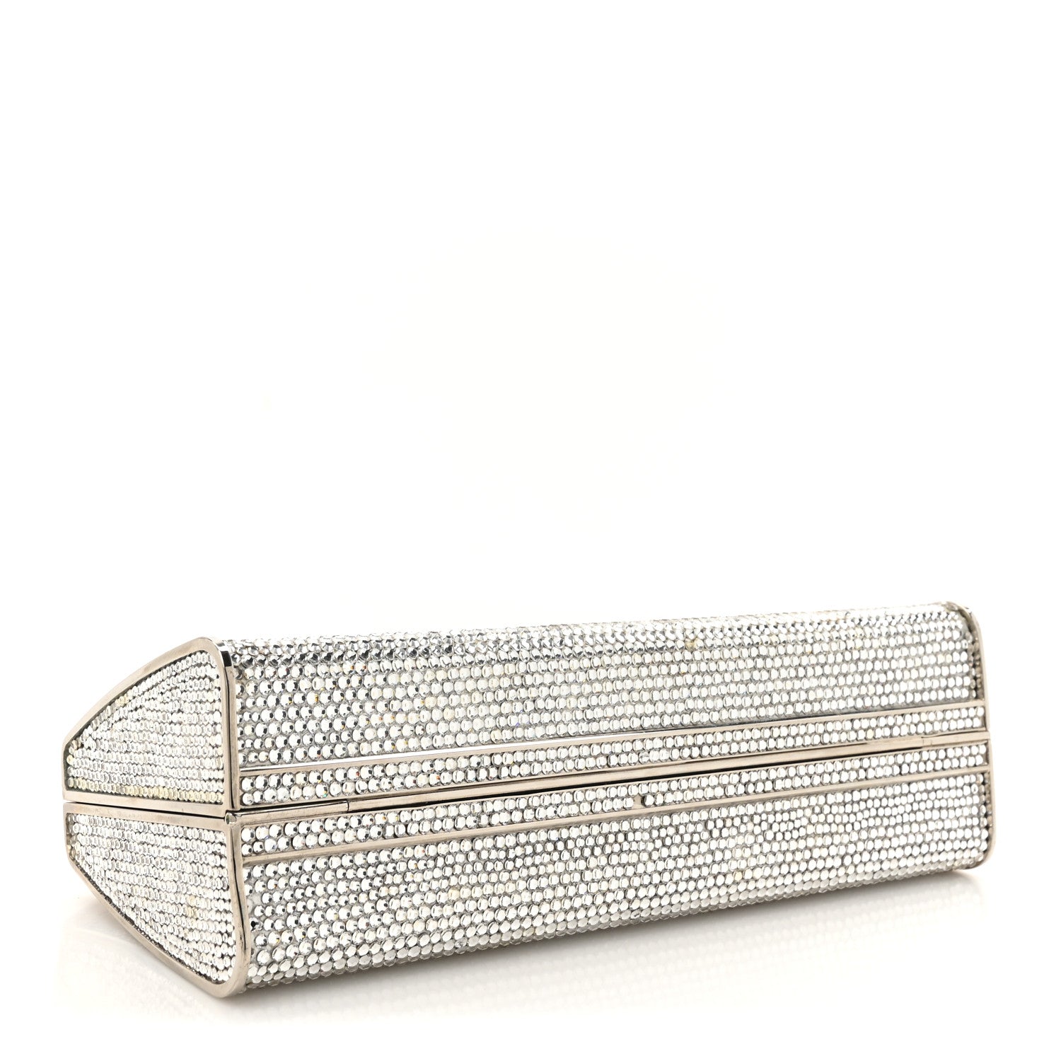 Judith Leiber Swarovski Crystal Top Handle Minaudiere Clutch Silver 4 of 16