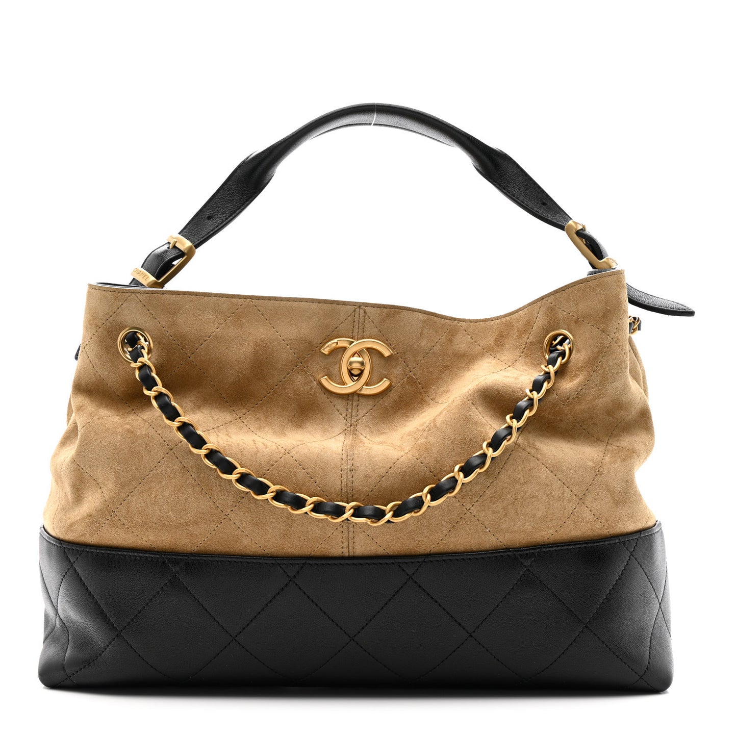 Suede Calfskin Shiny Lambskin Quilted Small Coco Base Shopping Bag Beige Black