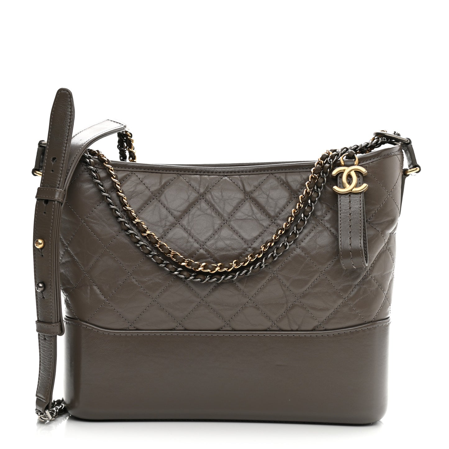 Aged Calfskin Quilted Medium Gabrielle Hobo Grey