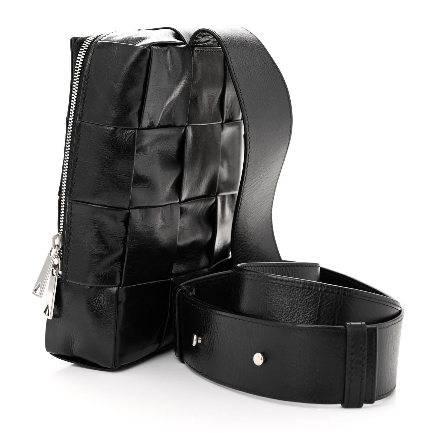 Paper Calfskin Intreccio Mini Cassette Sling Bag Black