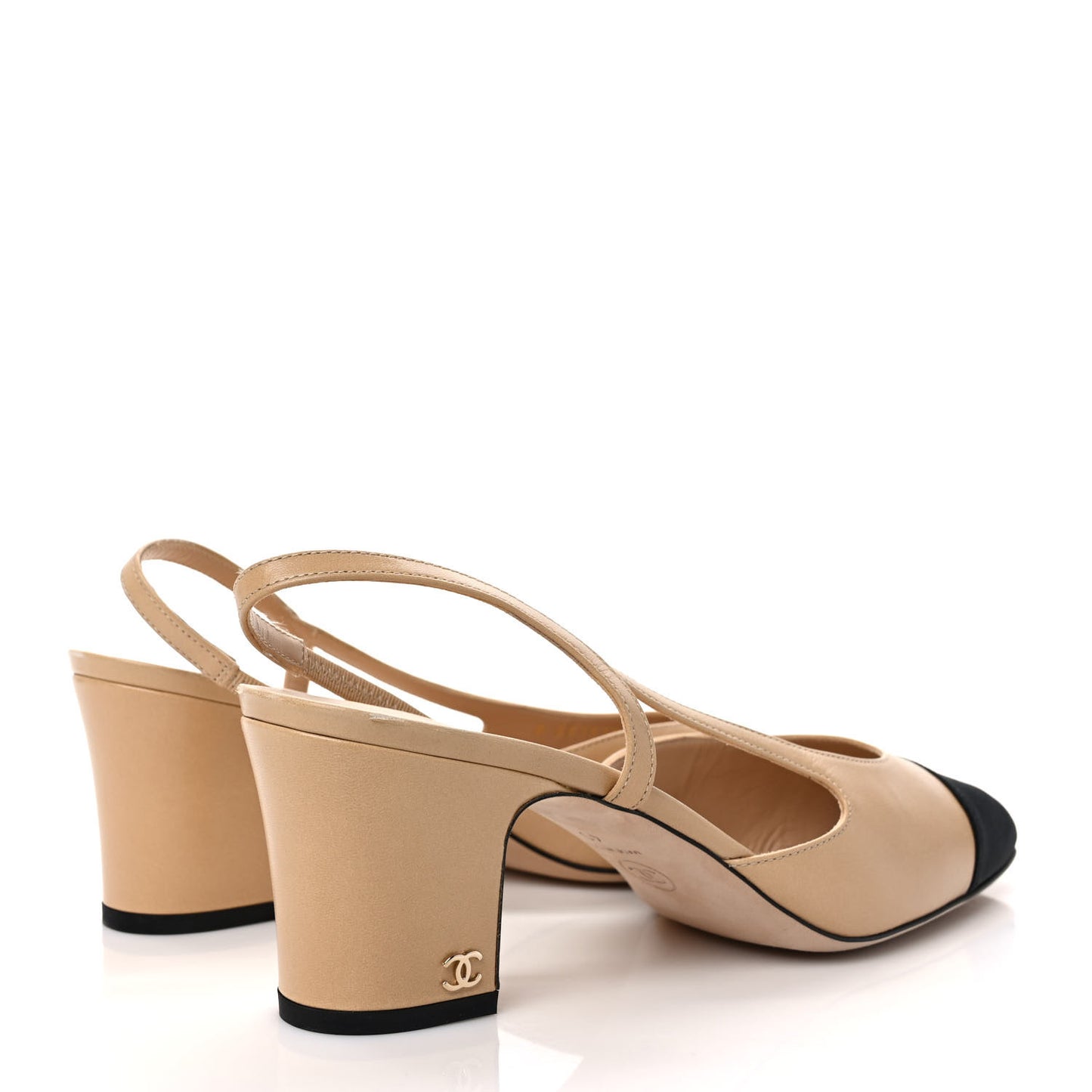 Lambskin Grosgrain Cap Toe CC Slingback Pumps 40 Beige Black