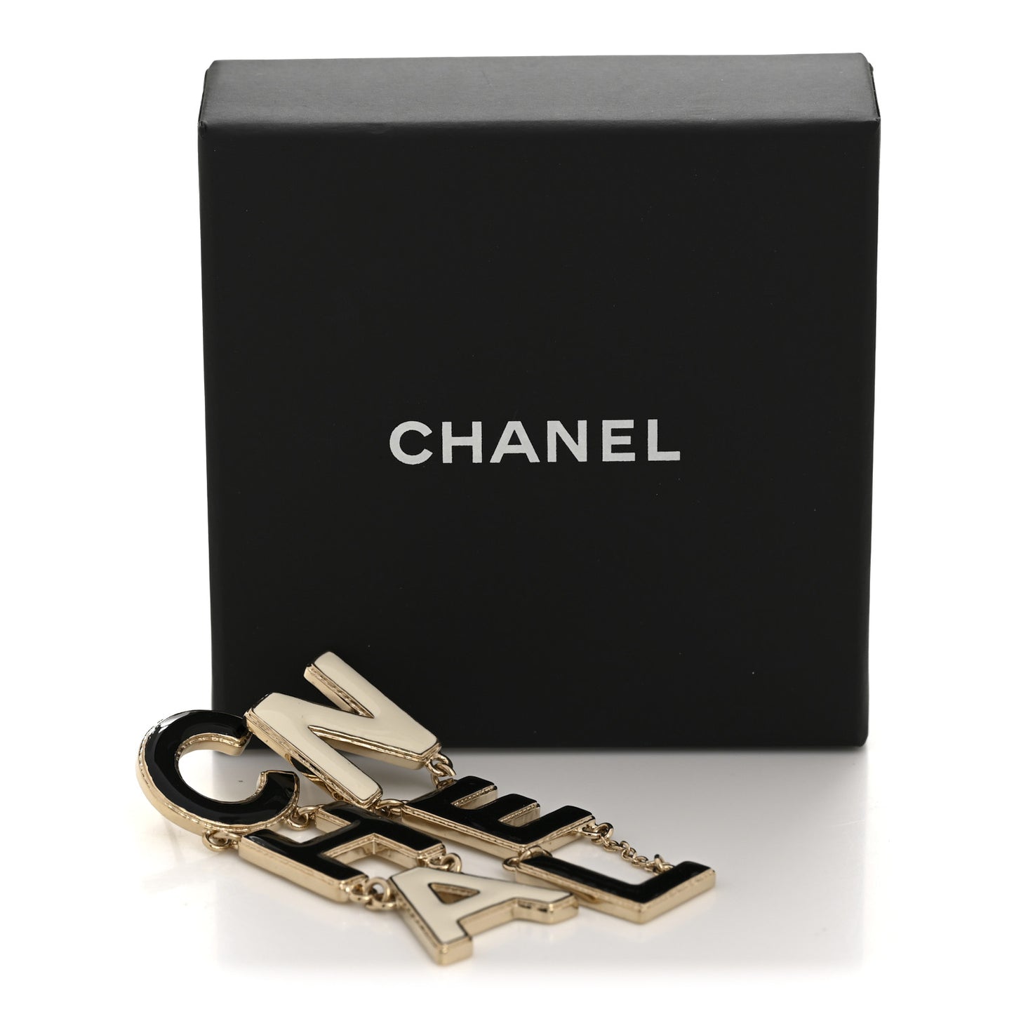 Metal Enamel Cha-Nel Logo Drop Earrings Black White