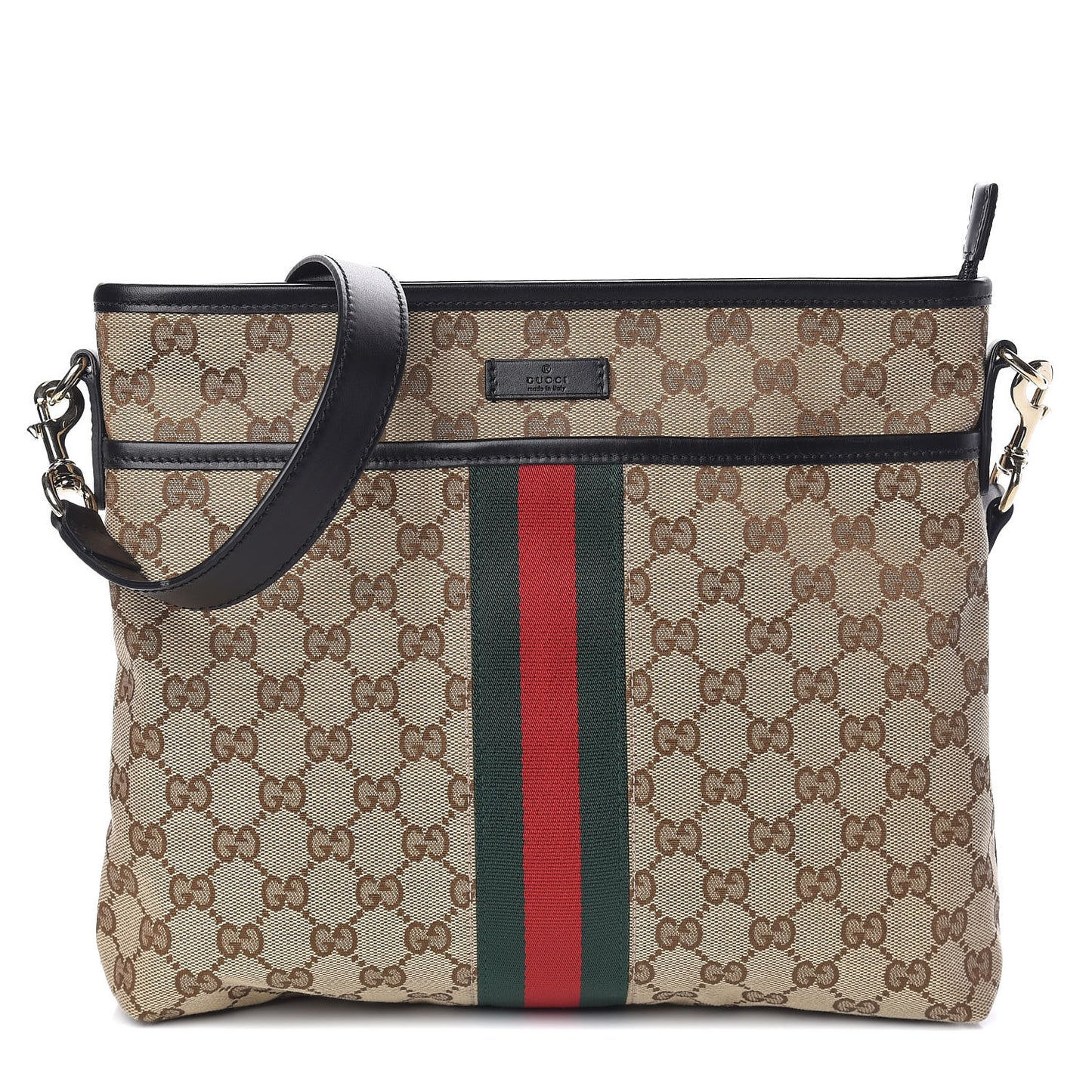 GG Monogram Web Flat Messenger Bag Black