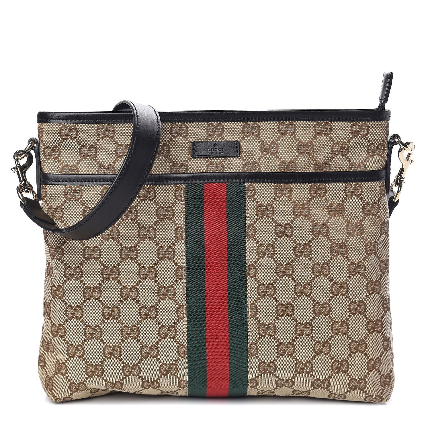 Gucci GG Monogram Web Flat Messenger Bag Black 1 of 11
