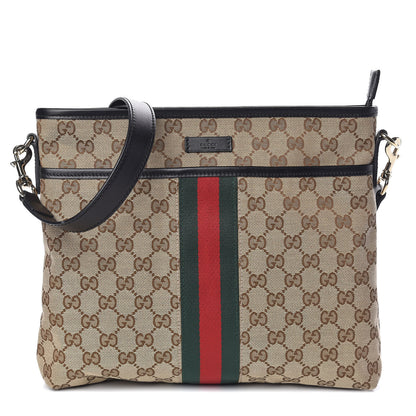 Gucci GG Monogram Web Flat Messenger Bag Black 1 of 11