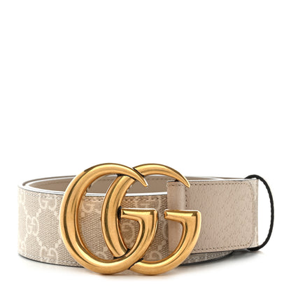 Gucci GG Supreme Monogram Matte Plutone Calfskin Double G 40mm Belt 80 32 Beige Ebony Mystic White 1 of 5
