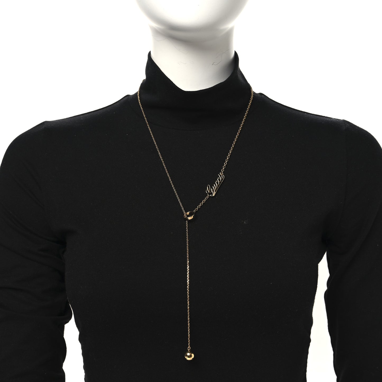 Metal Logo Lariat Necklace Gold