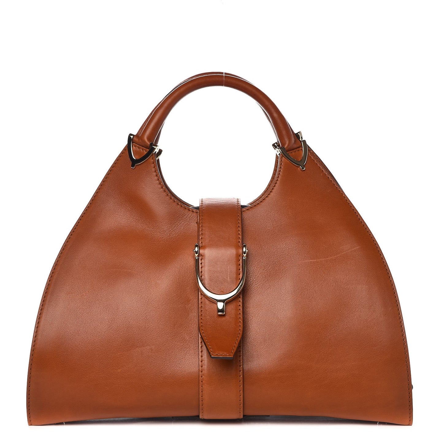 Calfskin Medium Stirrup Top Handle Bag Brown
