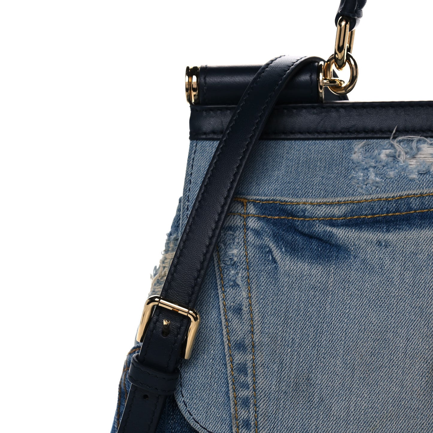 Calfskin Denim Patchwork Medium Miss Sicily Satchel Blue