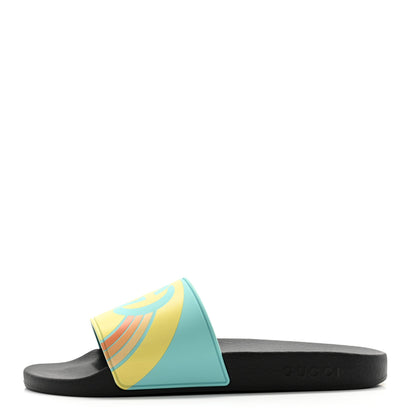Gucci Rubber GG Rainbow Mens Pursuit Pool Slide Sandals 8 Aquamarine 1 of 9