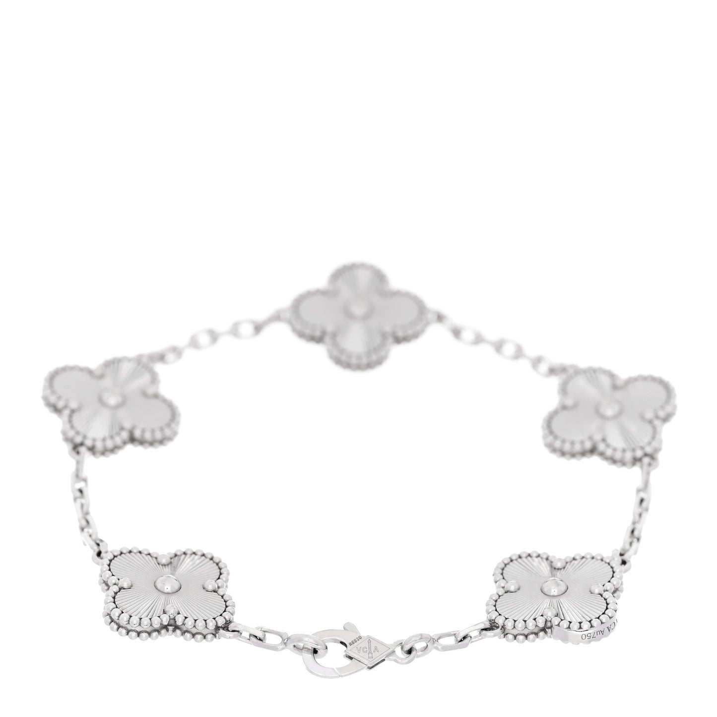 18K White Gold 5 Motifs Guilloche Vintage Alhambra Bracelet