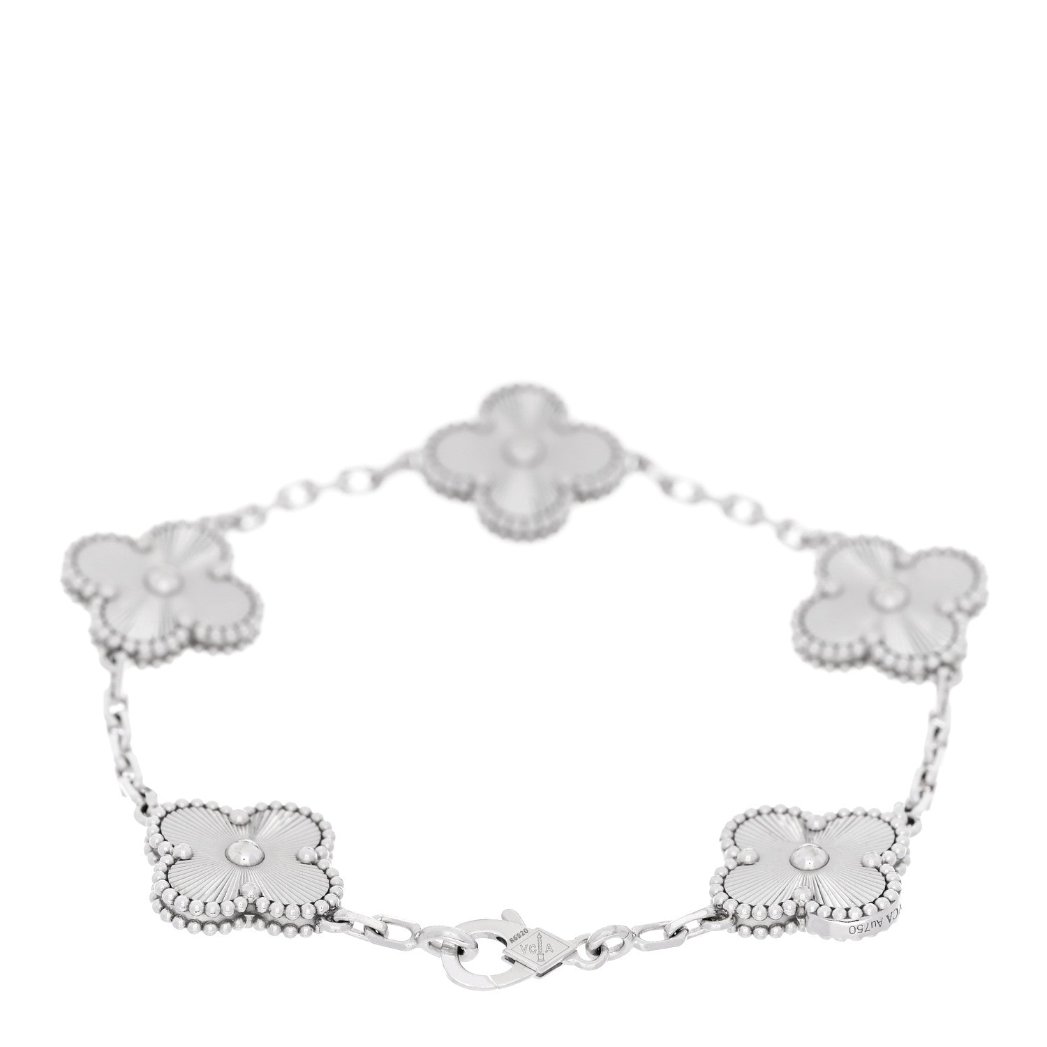 Van Cleef & Arpels 18K White Gold 5 Motifs Guilloche Vintage Alhambra Bracelet 2 of 5