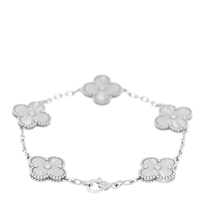 Van Cleef & Arpels 18K White Gold 5 Motifs Guilloche Vintage Alhambra Bracelet 2 of 5