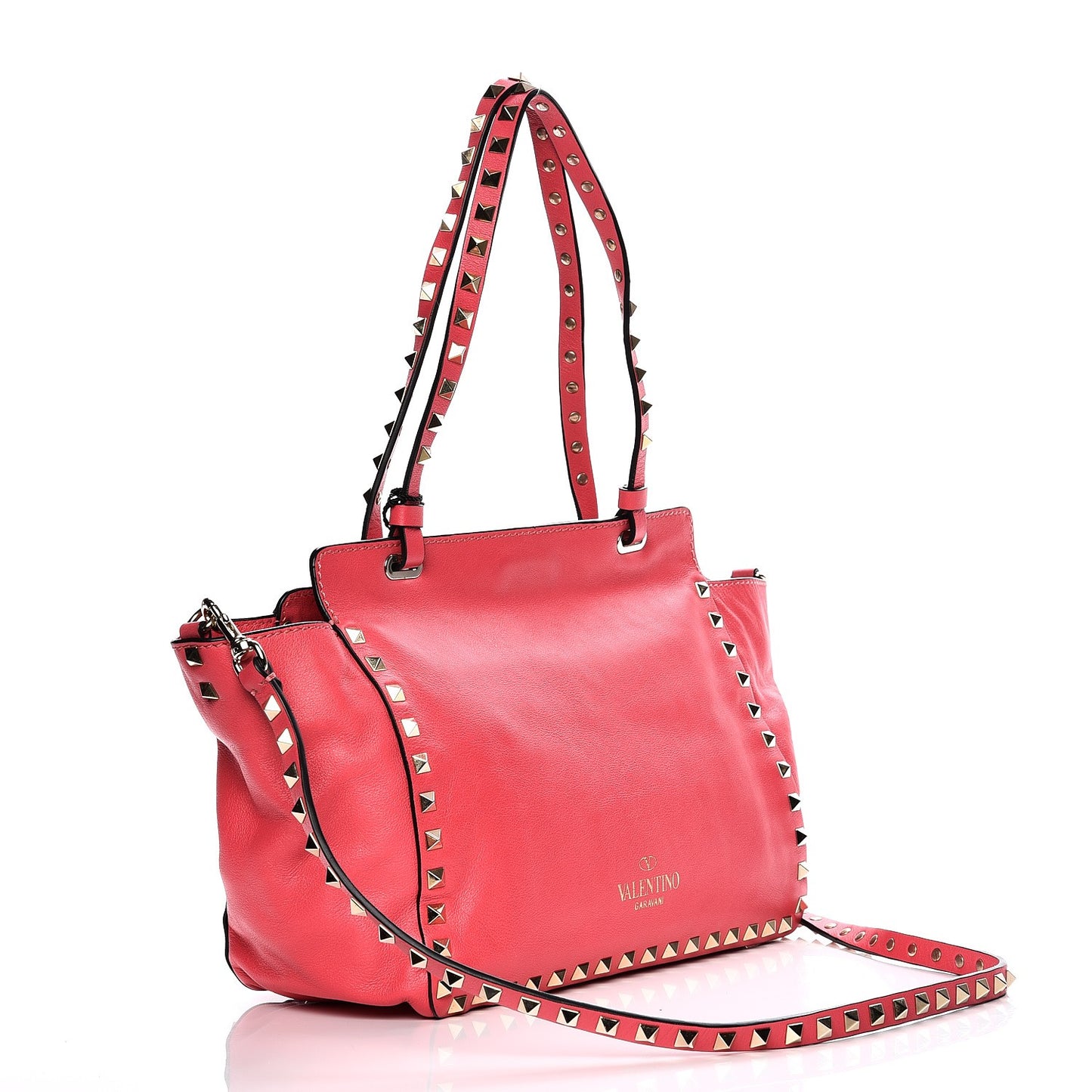 Vitello Small Rockstud Tote Deep Rose