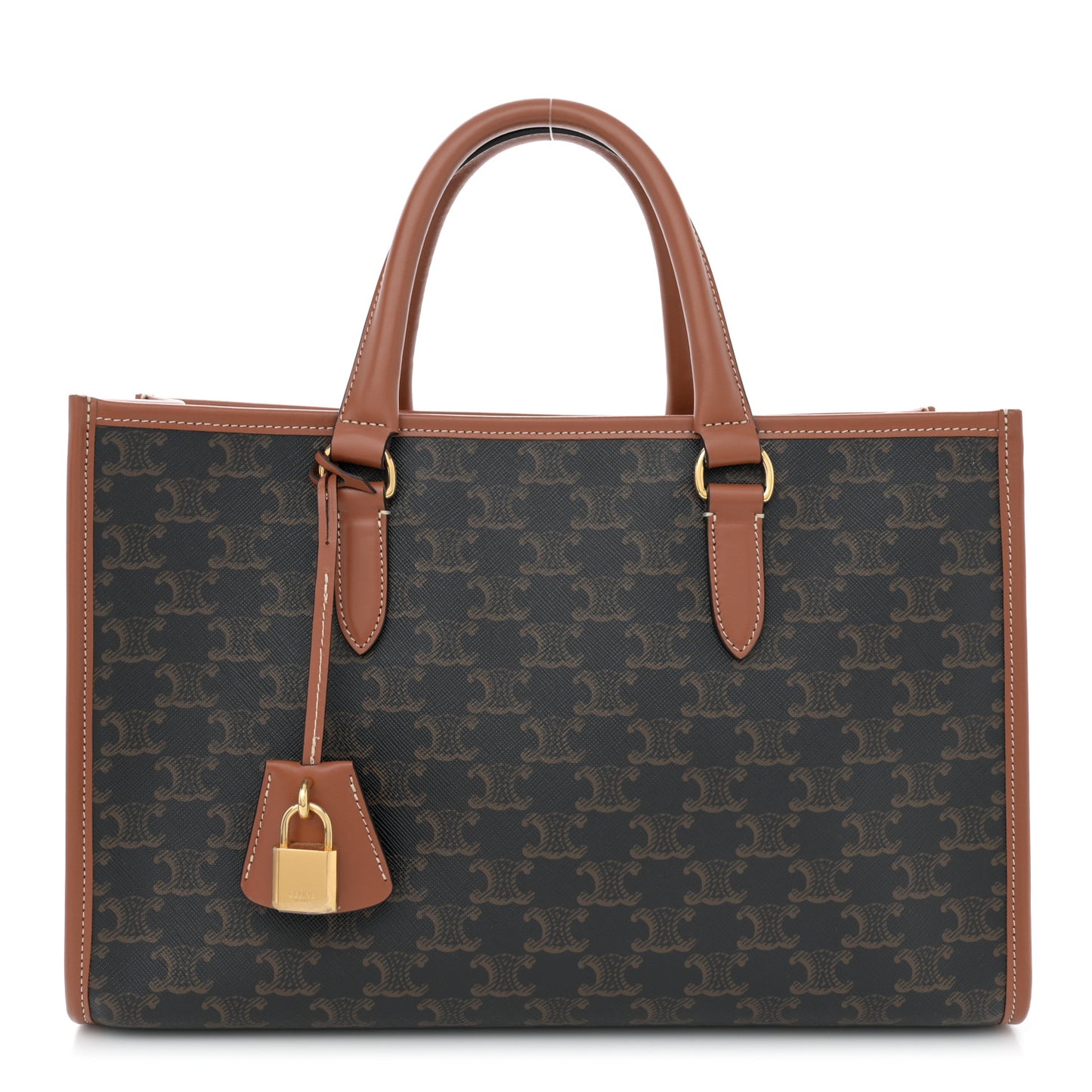 Triomphe Canvas Calfskin Mini Horizontal Cabas Tan