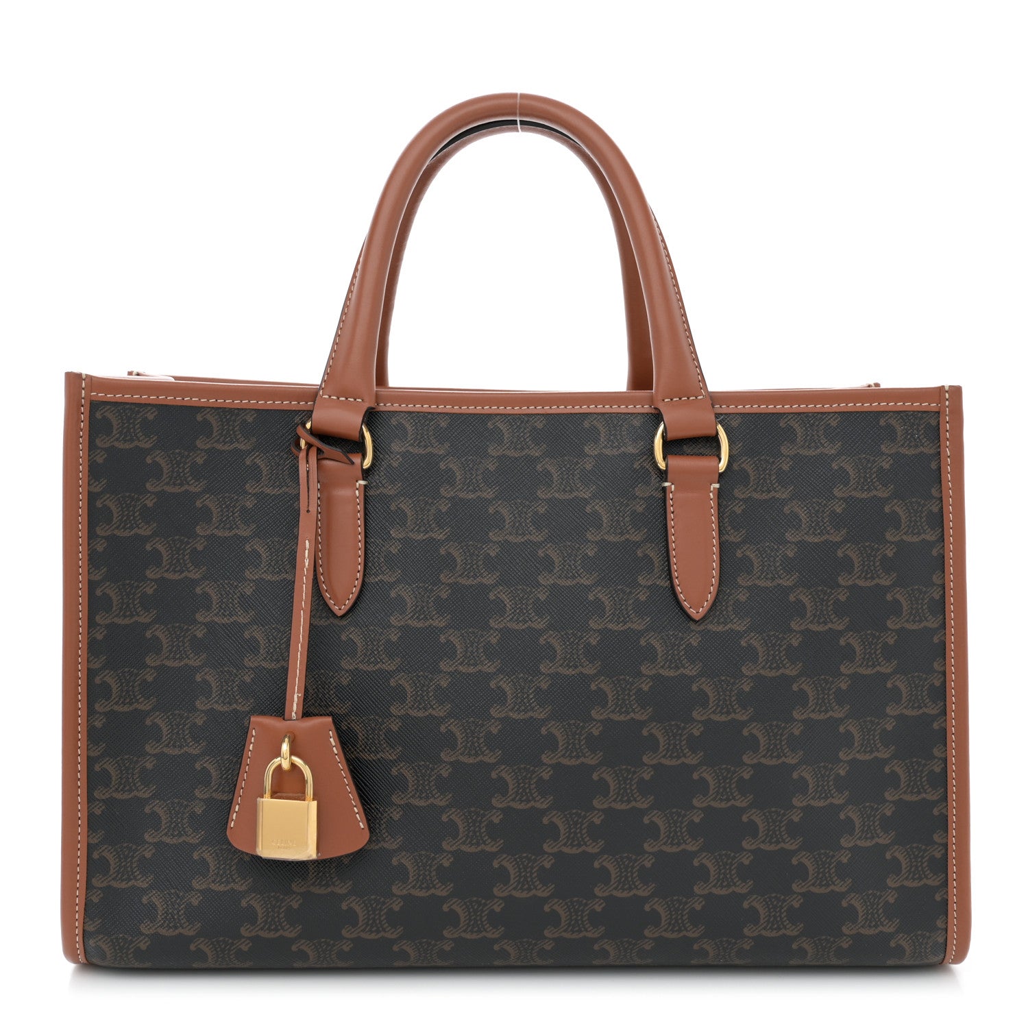 Celine Triomphe Canvas Calfskin Mini Horizontal Cabas Tan 1 of 11