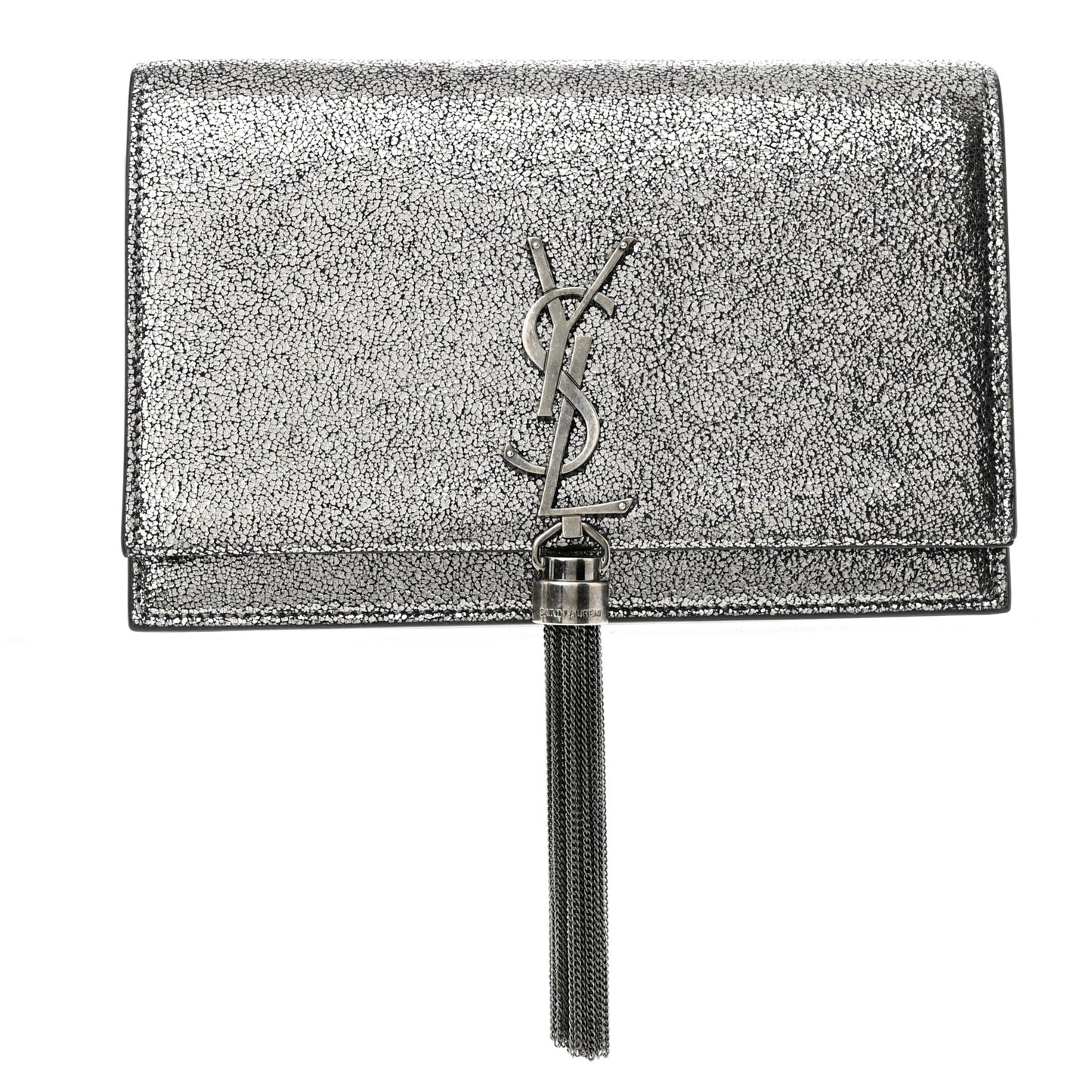 Metallic Calfskin Classic Monogram Kate Tassel Chain Wallet Gun Metal