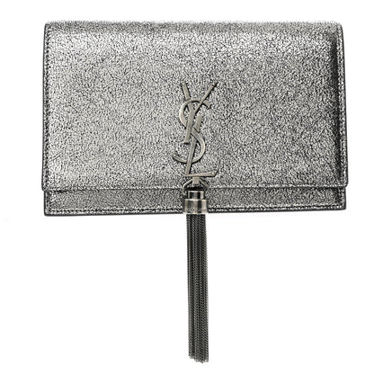 Saint Laurent Metallic Calfskin Classic Monogram Kate Tassel Chain Wallet Gun Metal 1 of 10