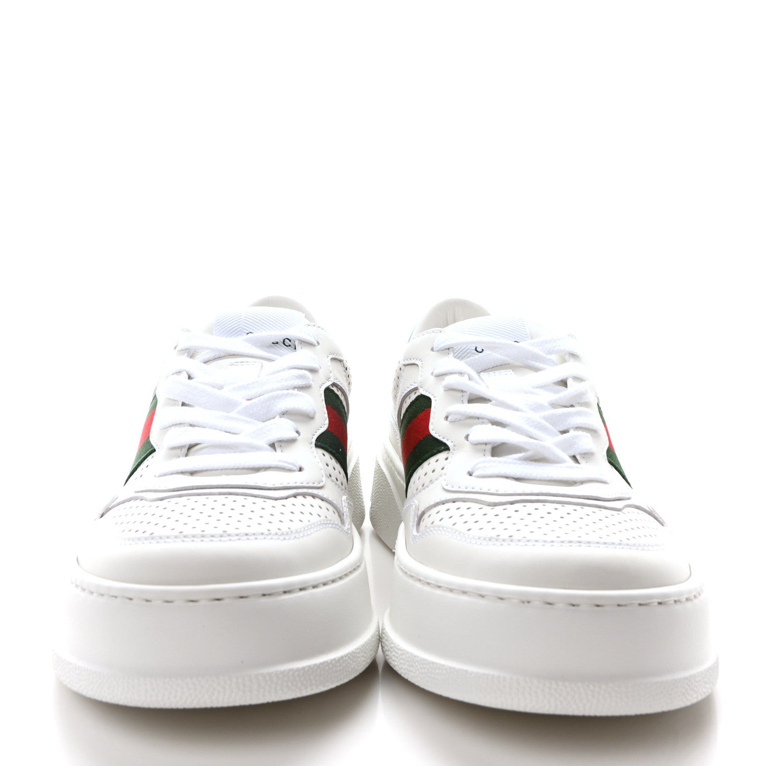 Gucci Calfskin Web Perforated Womens Platform 55mm Sneakers 37.5 White Bright Splash 3 of 9