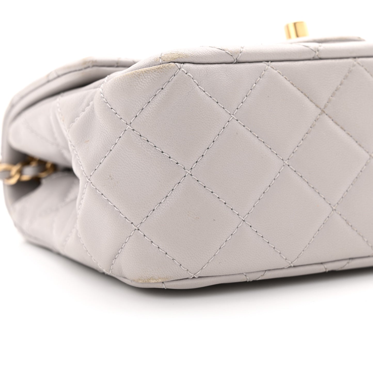 Lambskin Quilted Mini Pearl Crush Flap Light Grey