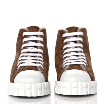 Hermes Woolskin Calfskin Womens Climb Sneakers 37 Brun Fume 2 of 7