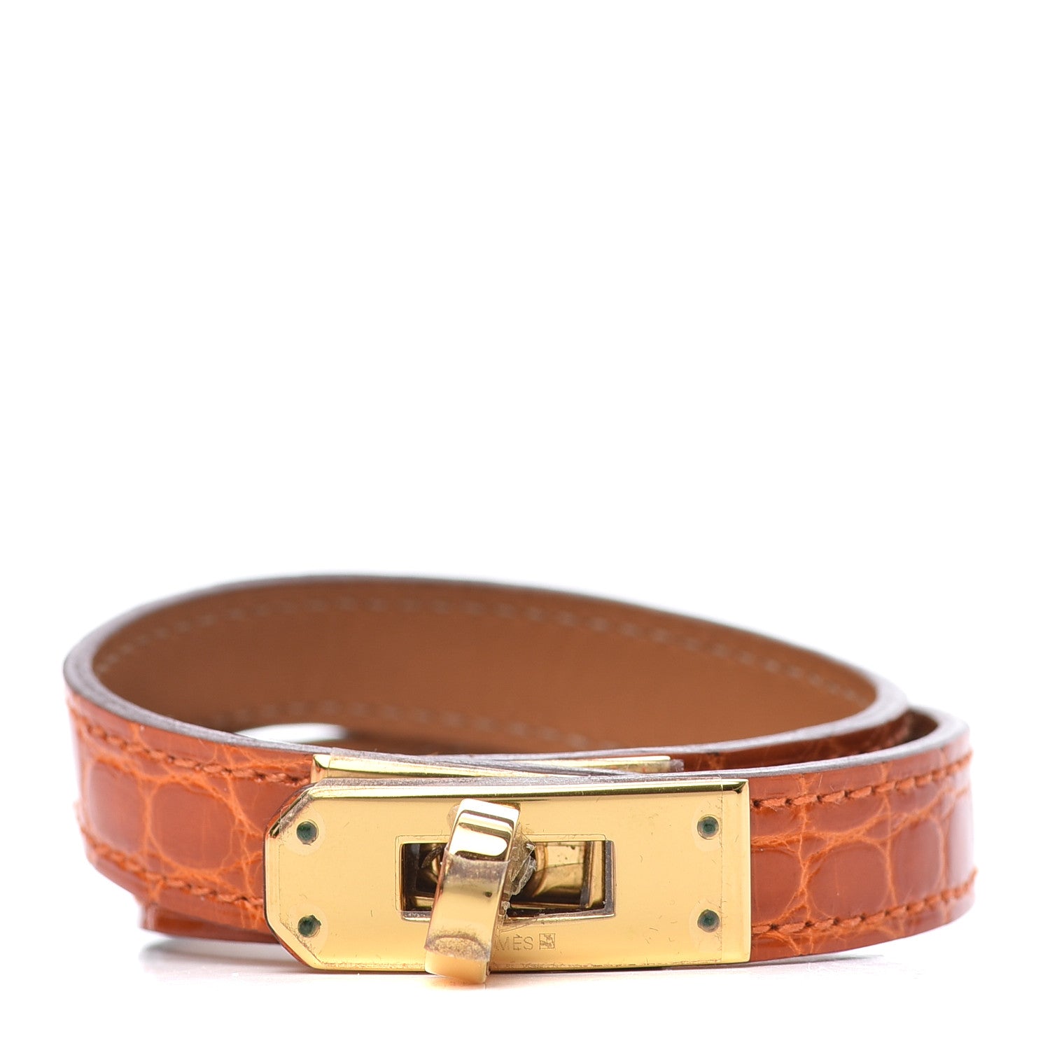 Hermes Shiny Alligator Kelly Double Tour Bracelet S Orange 1 of 5
