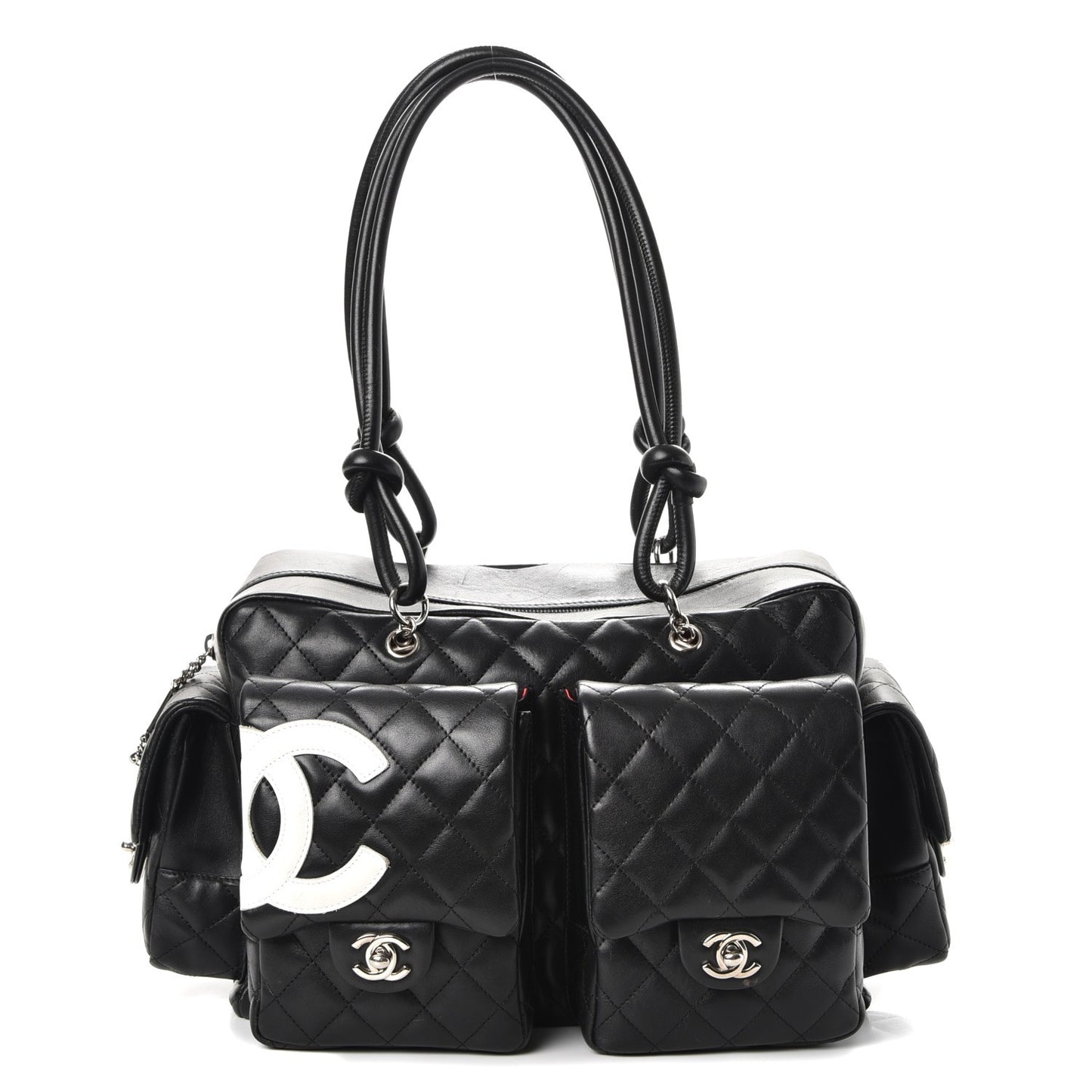 Calfskin Quilted Large Cambon Multipocket Reporter Black White