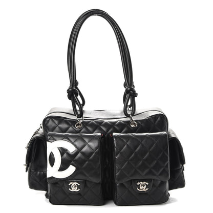 Chanel Calfskin Quilted Large Cambon Multipocket Reporter Black White 1 of 8