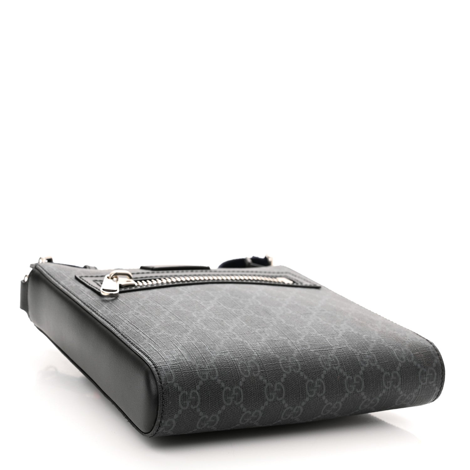 Gucci GG Supreme Monogram Web Small Flat Messenger Bag Black Grey 4 of 9