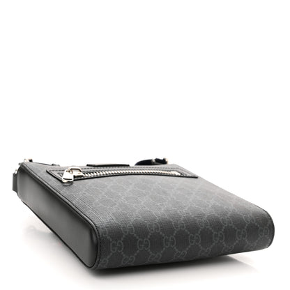 Gucci GG Supreme Monogram Web Small Flat Messenger Bag Black Grey 4 of 9