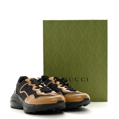 Gucci Monogram Textured Dollar Calfskin Mens Rhyton Sneakers 8 Black Khaki Beige 12 of 12