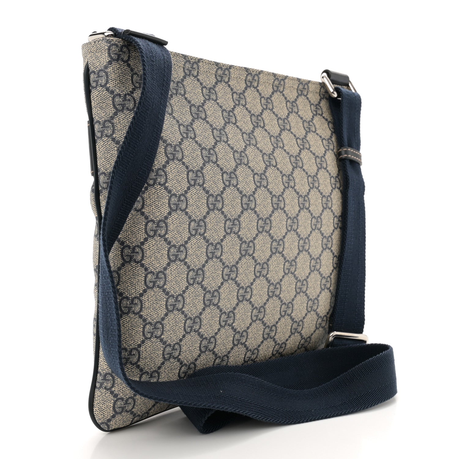 Gucci GG Supreme Monogram Small Flat Side Zip Messenger Bag Beige Blue 3 of 11