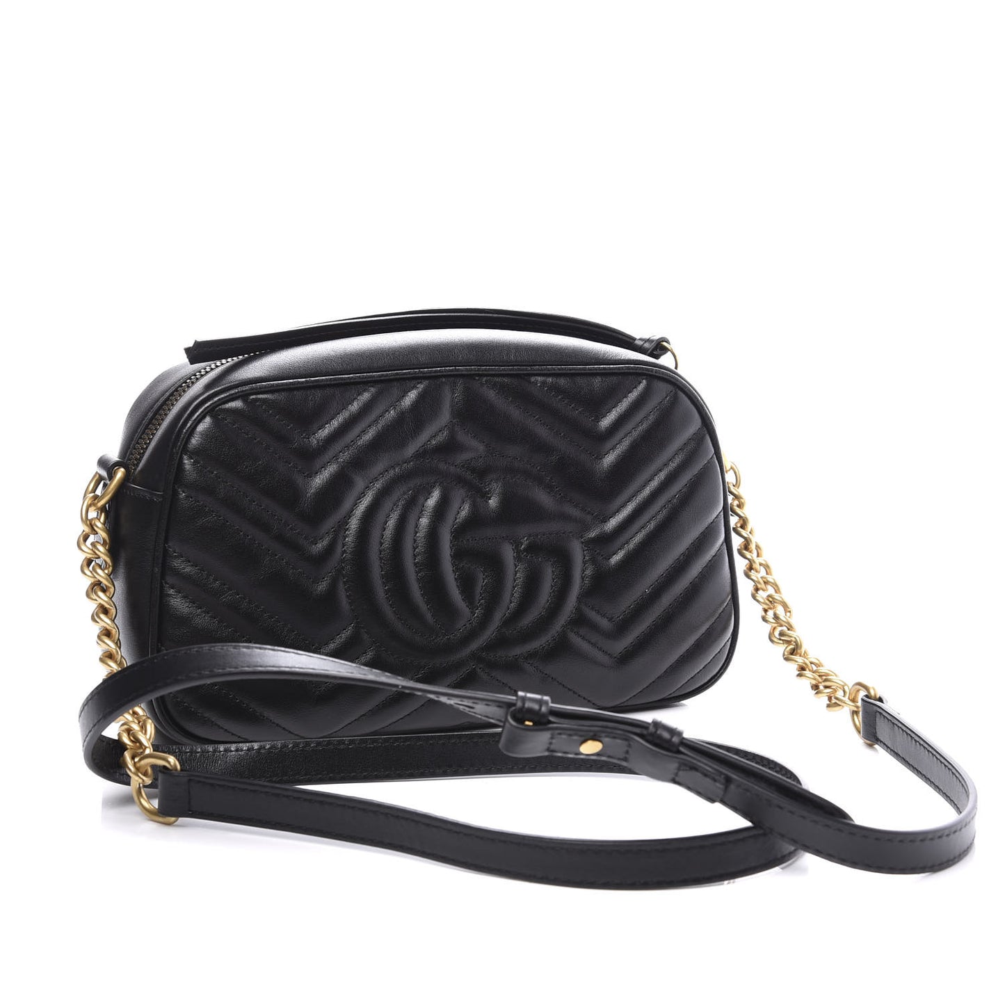 Calfskin Matelasse Small GG Marmont Chain Shoulder Bag Black