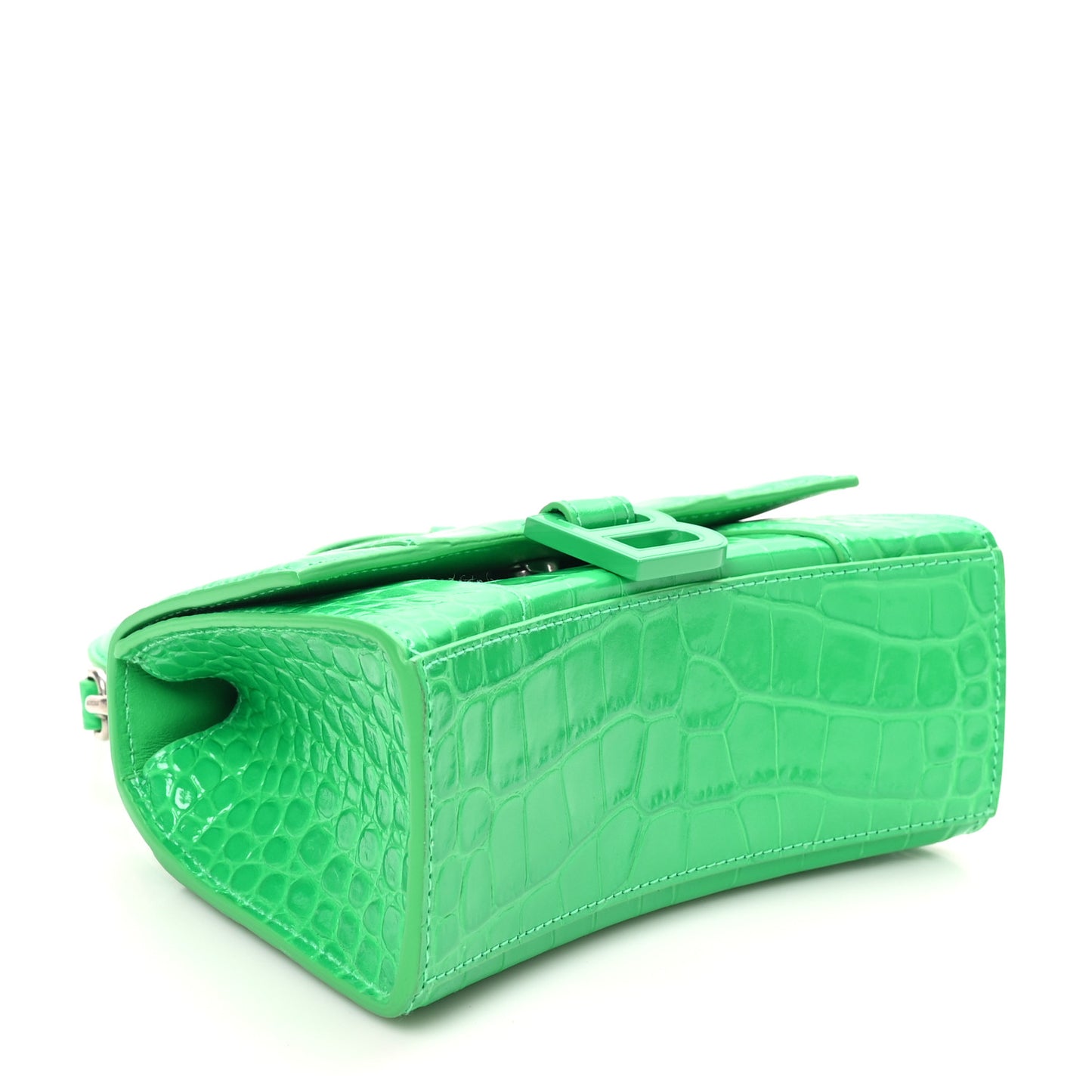 Shiny Calfskin Crocodile Embossed Hourglass Top Handle Bag XS Vivid Green