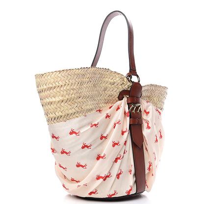 Chloe Smooth Calfskin Raffia Little Horses Medium Panier Basket White Red 3 of 8
