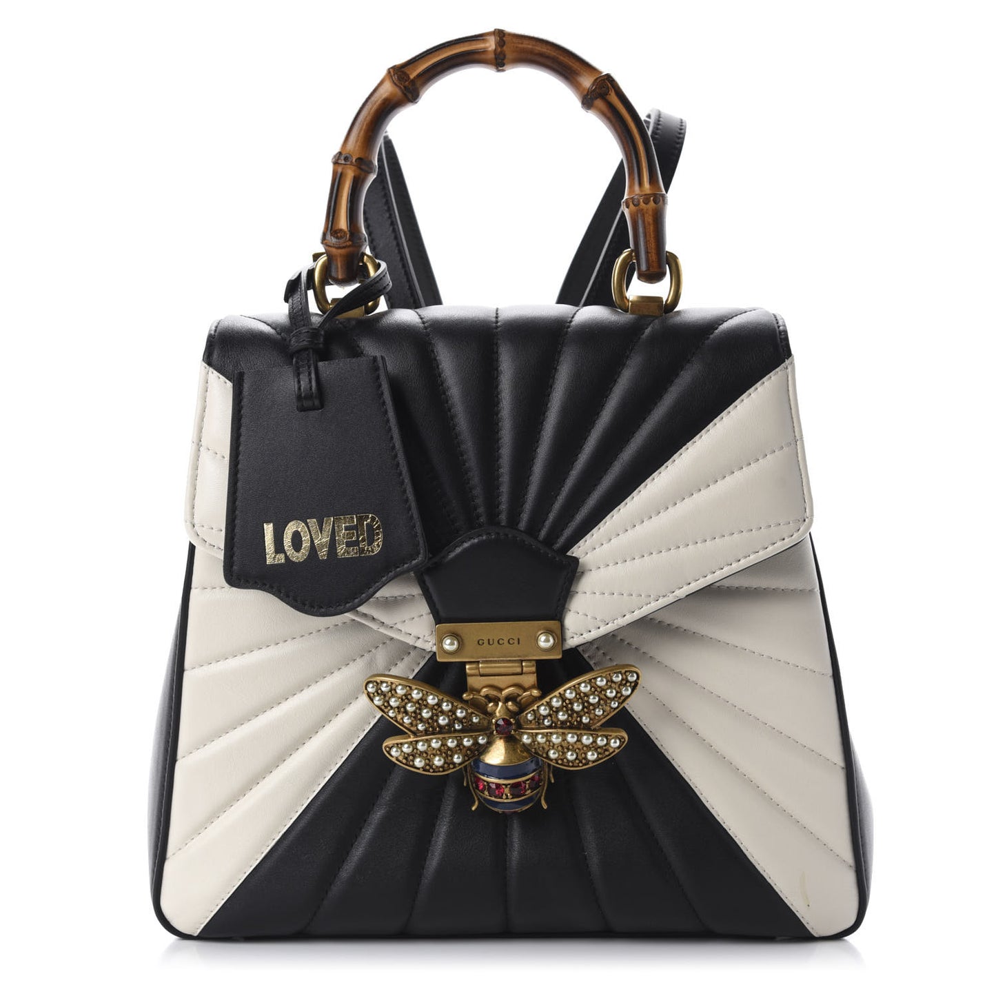 Calfskin Bamboo Trapuntata Queen Margaret Backpack Mystic White Black