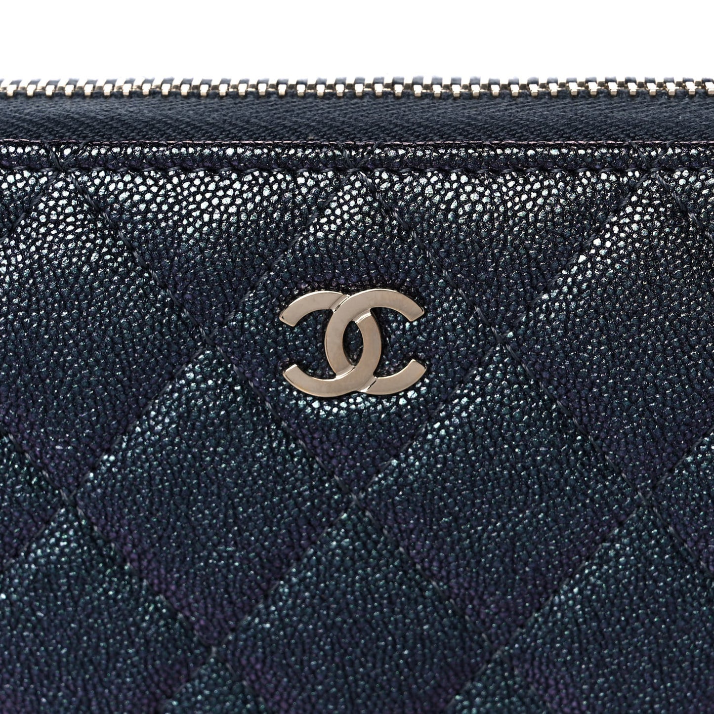 Iridescent Caviar Quilted Long Zip Around Wallet Black