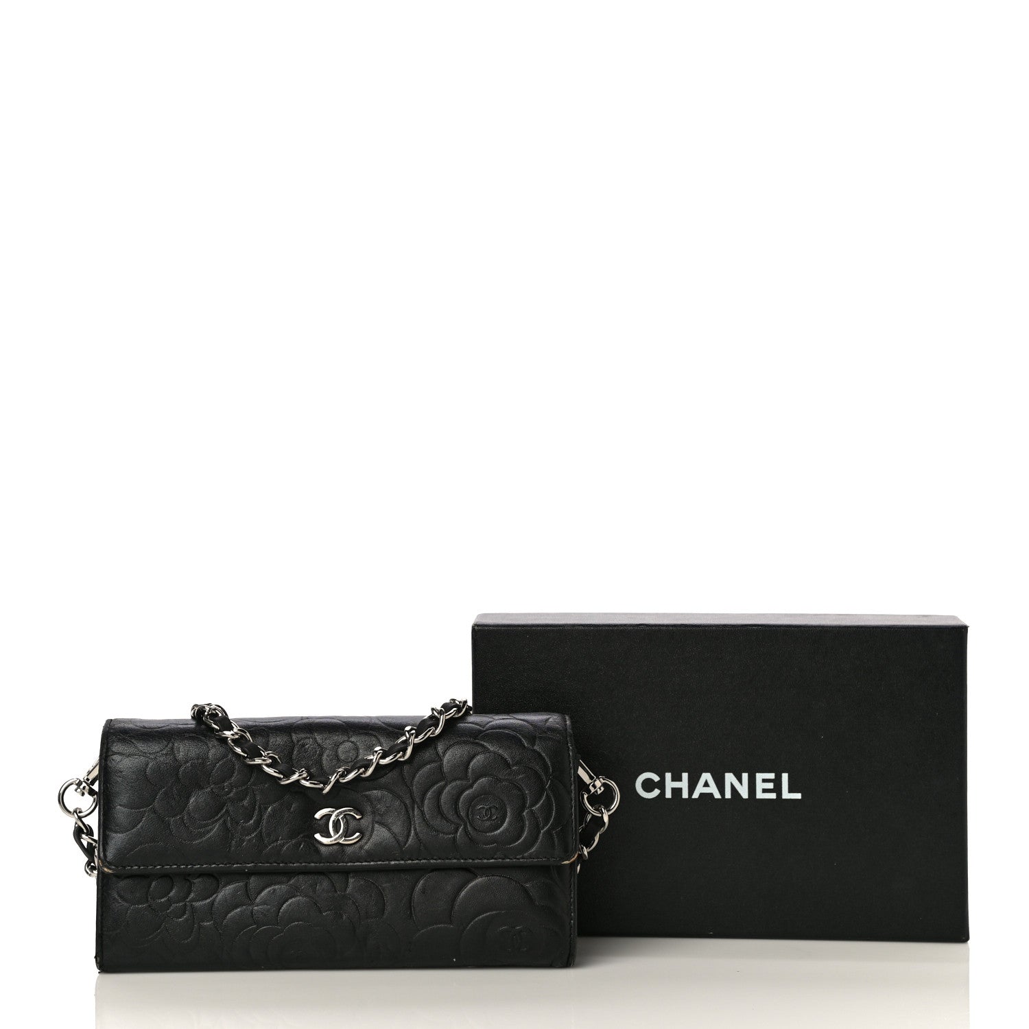Chanel Lambskin Camellia Embossed Wallet on Chain WOC Black 29 of 29