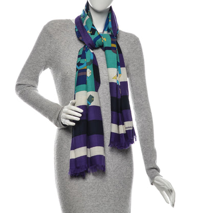 Hermes Cashmere Silk Rocabar Stole Violet Menthe Cobalt 2 of 6