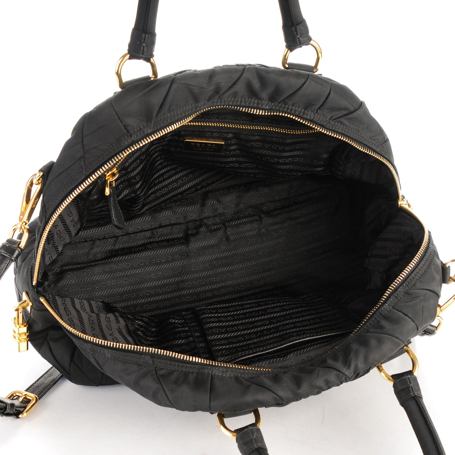 Prada Nylon Chevron Quilted Dome Satchel Black 5 of 8