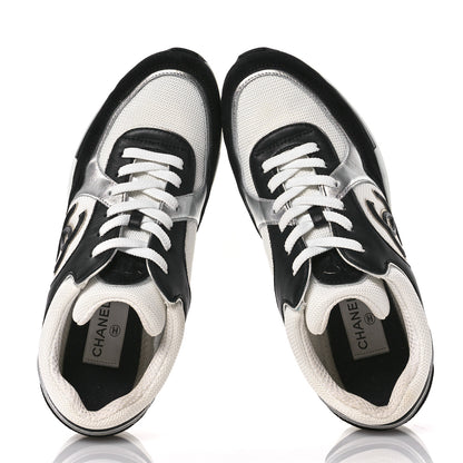 Chanel Mesh Suede Calfskin Grained Calfskin Womens CC Sneakers 39.5 Black White Silver 2 of 9