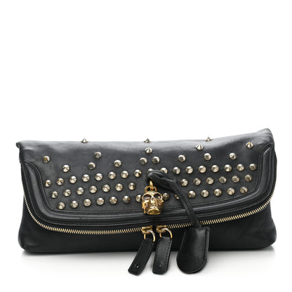 Alexander McQueen Smooth Calfskin Studded Padlock Skull Clutch Black 1 of 14