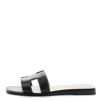 Hermes Box Calfskin Oran Sandals 38 Black 1 of 12