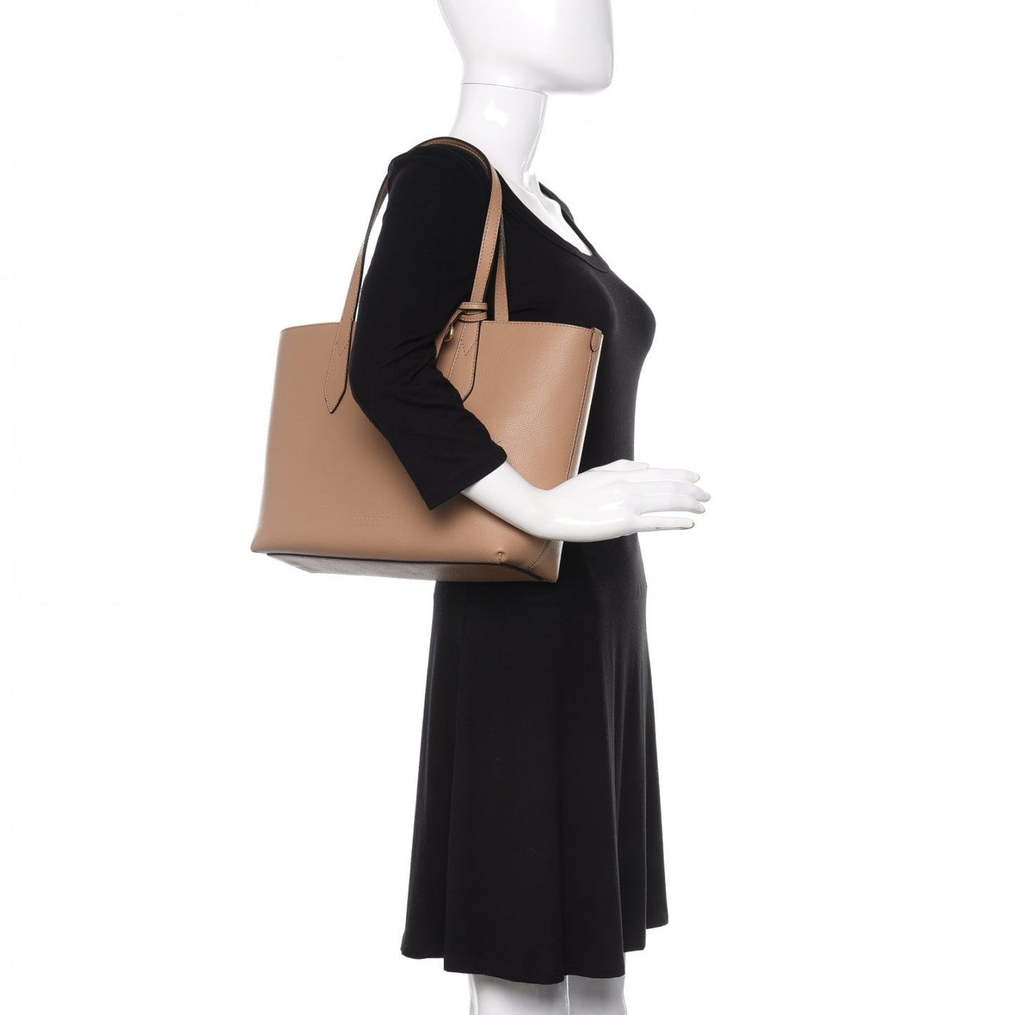 Grainy Calfskin Haymarket Check Medium Reversible Tote Camel