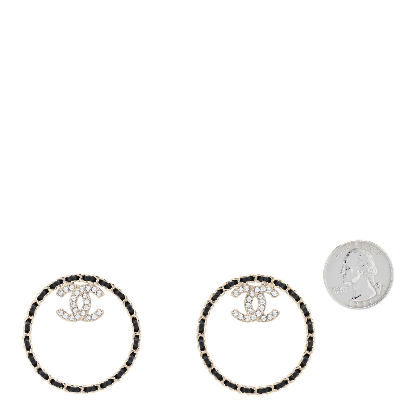 Crystal Lambskin CC Chain Hoop Earrings Gold Black