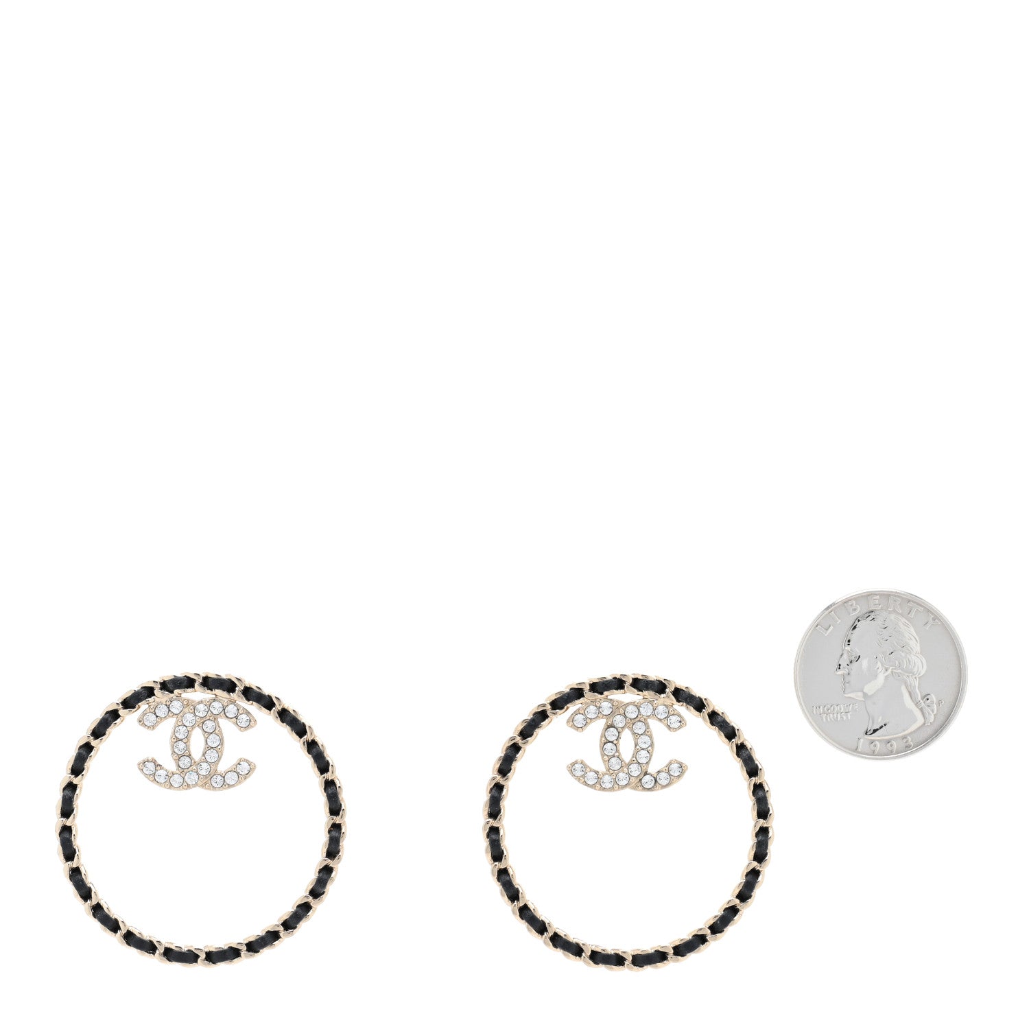 Chanel Crystal Lambskin CC Chain Hoop Earrings Gold Black 2 of 4